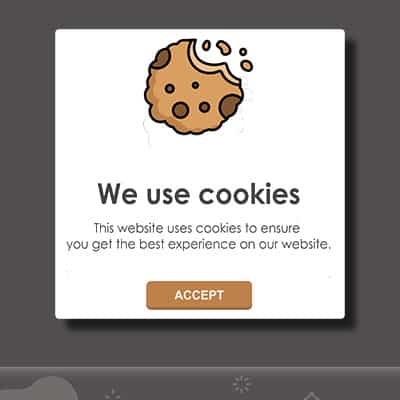 A website pop-up that says, "we use cookies"