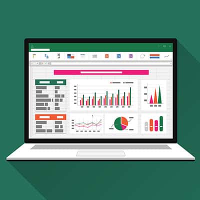 animation of an excel formula tutorial of a laptop with a green background