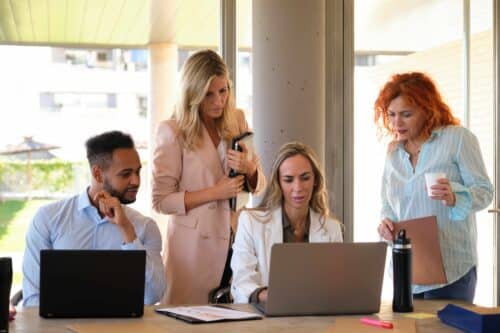 Productive business team using cloud-based solutions